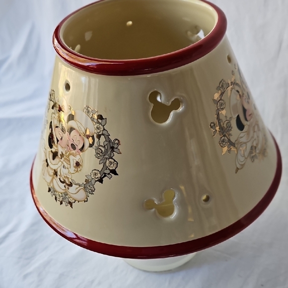 VINTAGE  CERAMIC  CANDLE JAR  SHADE  DISNEY WITH VICTORIAN  MICKEY AND  MINNIE - Picture 7 of 17